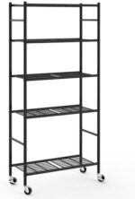 Sakugi 5-Tier Rolling Metal Storage Shelves, Black - Image 4