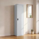 RIGID Single Door Steel Locker with Shelves ,  Metal Storage Cabinet with Lock ,  Multi-Compartment Organizer for Home Office School Gym, Grey (180H x 38W x 45D cm) - Fully Assembled