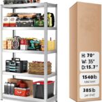 5-Tier Storage Shelves, Garage Storage, Boltless Assembly, Adjustable Shelving Unit, for Shed Warehouse Basement Kitchen (silvery)