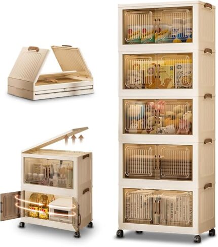 Storage Bins with Lids, 5 Tier Stackable Storage Cabinet with Wheels 42cm