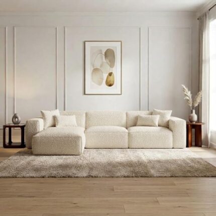 L Shape Sofa – Stylish Modern Sectional Corner Sofa Couch with Soft Fabric Upholstery, Spacious Seating Design