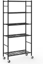 Sakugi 5-Tier Rolling Metal Storage Shelves, Black