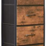 SKY-TOUCH 5 Chest of Drawers, Vertical Storage Drawers Tower Fabric Chest Dresser, Tall Organizer Dresser for Bedroom, Nursery, Closets, Sturdy Steel Frame with Wooden Top, Brown