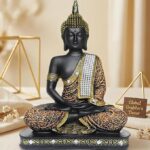 Global Grabbers Sitting Buddha Idol Statue Showpiece (Orange and Black)