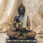 Global Grabbers Sitting Buddha Idol Statue Showpiece (Orange and Black) - Image 5