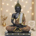 Global Grabbers Sitting Buddha Idol Statue Showpiece (Orange and Black) - Image 3