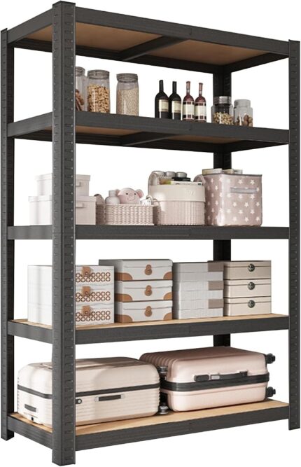 DAYONG 5 Tier Metal Storage Rack, Shelving Units, Storage Shelves, Shelf Storage Organizer for Kitchen, Living room, Bedroom, Office, Balcony (Black)