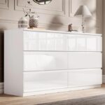 Blisswood White High Gloss Chest of Drawers 6 Drawer Bedroom Storage Cabinet with Metal Runners, Chest for Clothes Storage, Modern Living Room Hallway Nursery Office Furniture 40D x 120W x 77H CM
