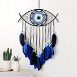 Dremisland Evil Eye Dream Catcher, Handmade, Feathers, Wall Hanging, Ornament, Home Decoration, for Bedroom, Living Room, Yard, Blessing, Craft Gift, Protection, Luck (Blue/Black)
