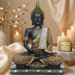 Global Grabbers Sitting Buddha Idol Statue Showpiece (Orange and Black) - Image 2