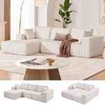 108” Modular Sectional Sofa ,  Cloud Couch with Deep Seats ,  L-Shaped 3-Seater with Chaise ,  Upholstered Living Room Seating, Wooden Base (RIGHT BED)