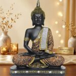Global Grabbers Sitting Buddha Idol Statue Showpiece (Orange and Black) - Image 7