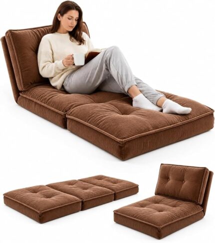 SKY-TOUCH Folding Sofa Bed, 3 in 1 Mattress Sofa Bed for Backrest Chair/Backrest Sofa, Detachable And Washable, Multi-Function Folding Couch Bed for Dorm/Bedroom/Office, Brown, 224x89x8.5cm