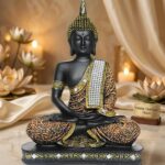 Global Grabbers Sitting Buddha Idol Statue Showpiece (Orange and Black) - Image 6