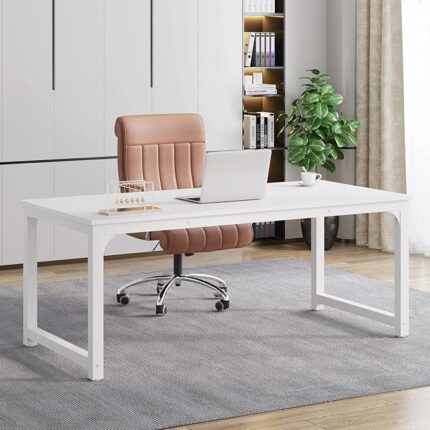 Tribesigns Modern Computer Desk, 160 x 80cm Large Executive Office Desk Computer Table Study Writing Desk Workstation for Home Office, Spliced Desktop, White